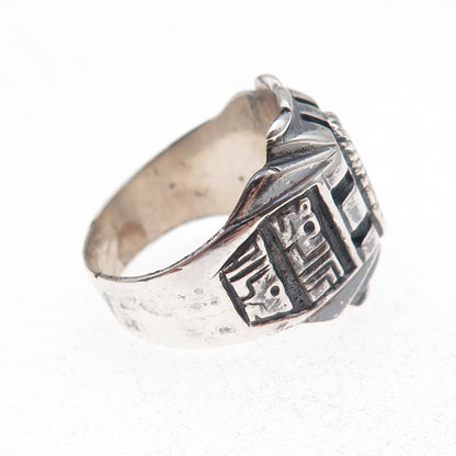 925 Sterling Silver Vintage Aztec Oxidized Ring Size 8.5
