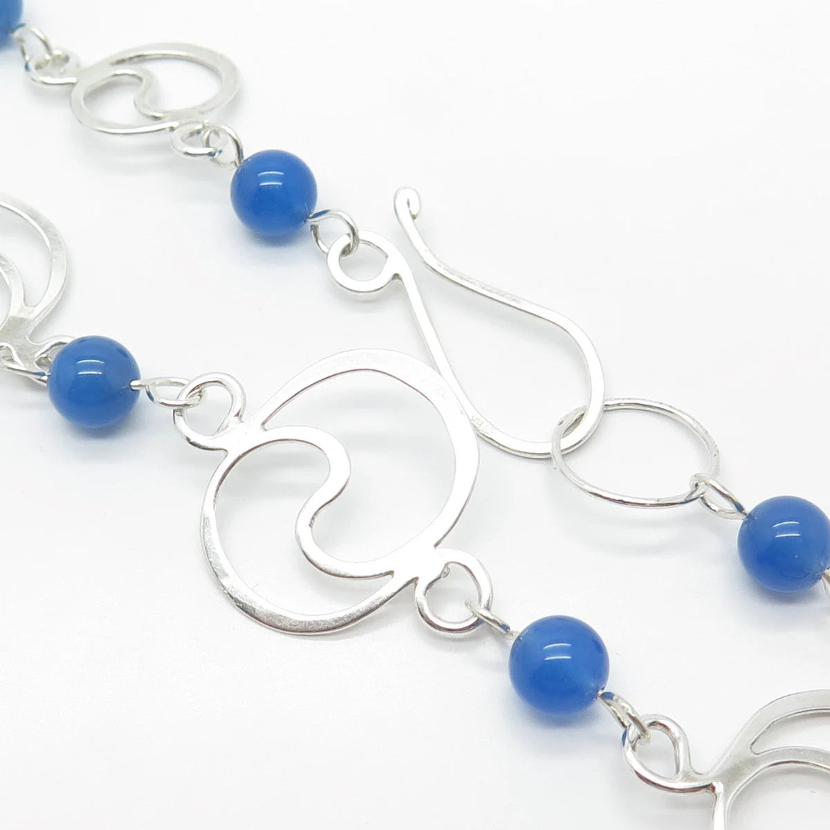 925 Sterling Silver Vintage Real Blue Chalcedony Gemstone Necklace 16"