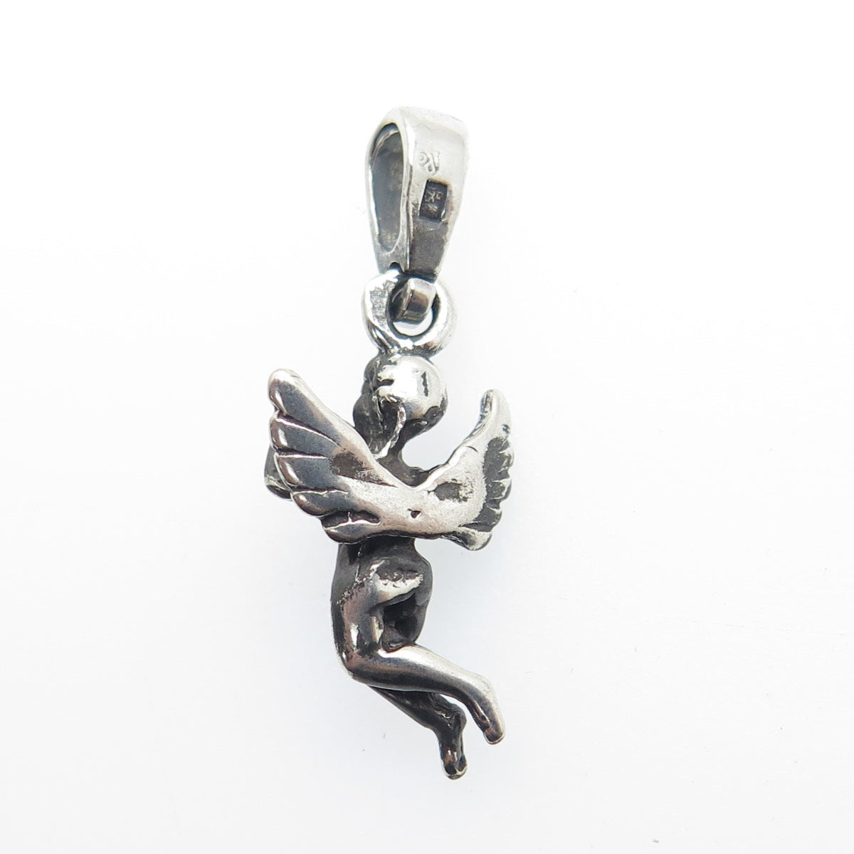 925 Sterling Silver Vintage Poland Cherub Oxidized Minimalist 3D Charm Pendant