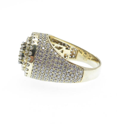 925 Sterling Silver Gold Plated Round-Cut Shaped C Z Domed Ring Size 12.5