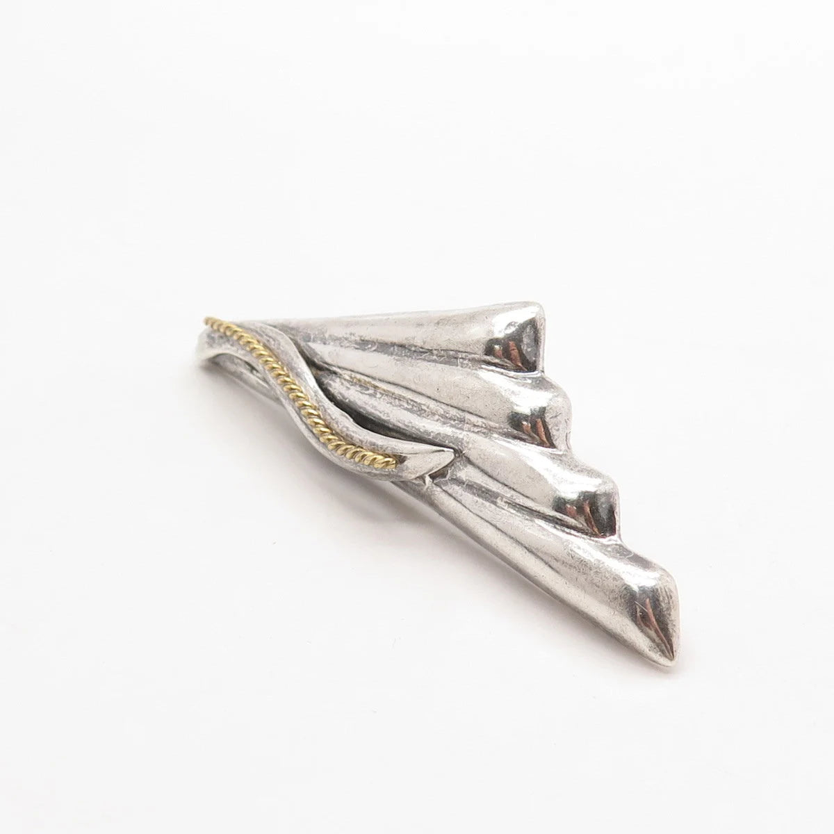 925 Sterling Silver 2-Tone Vintage Mexico Ribbed Modernist Pin Brooch
