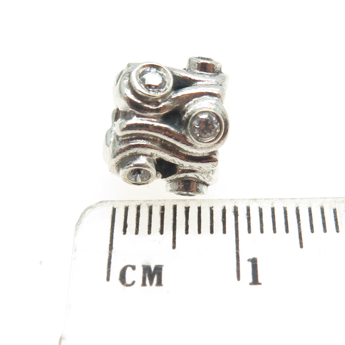 PANDORA 925 Sterling Silver C Z Ocean Wave Bead Charm