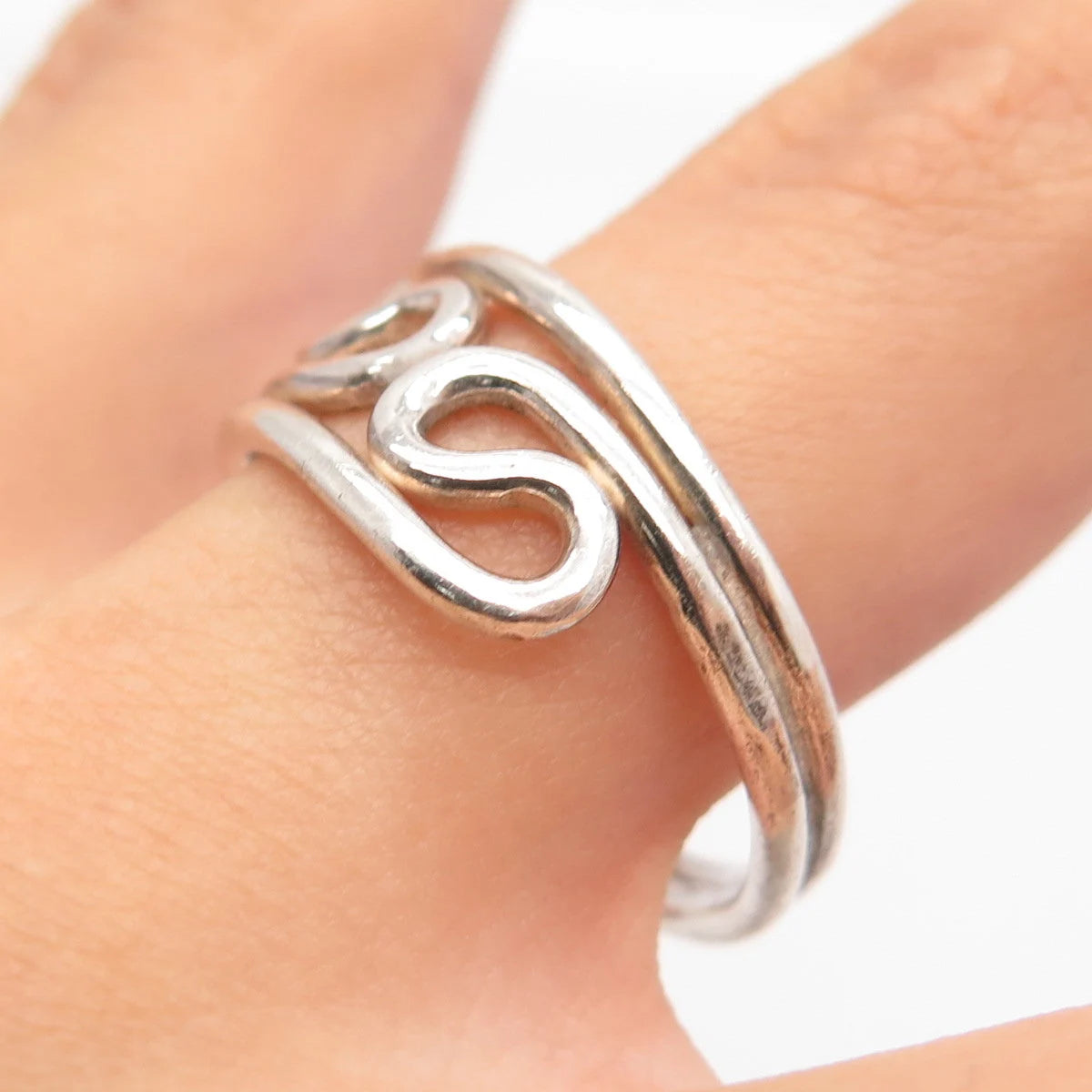 925 Sterling Silver Vintage Twisted Modernist Ring Size 9.75