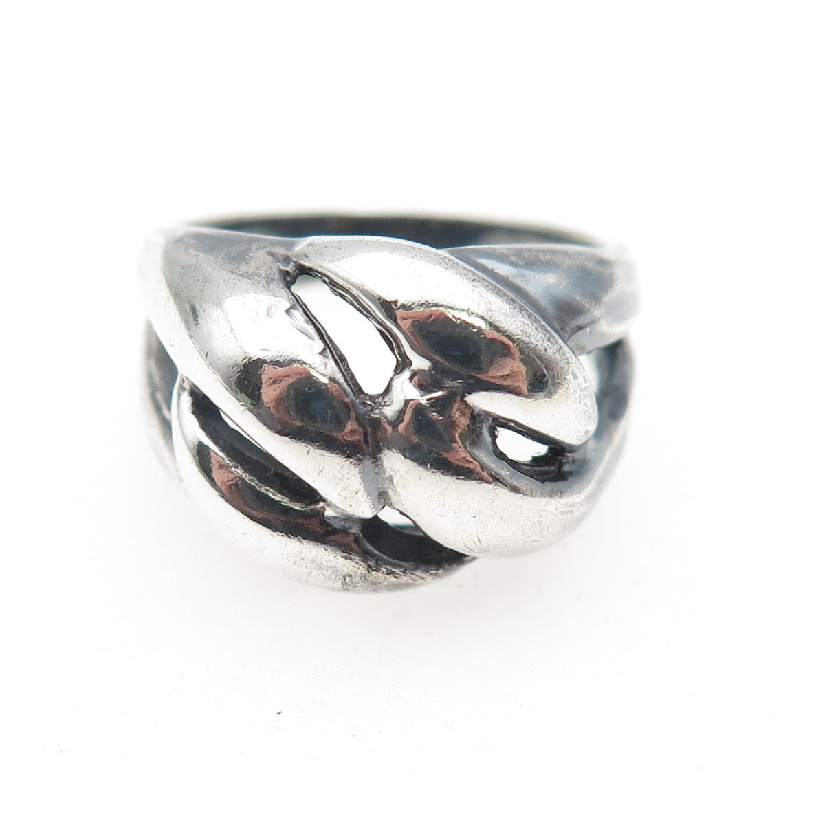 925 Sterling Silver Vintage Modernist Interlocked Oxidized Ring Size 7.25