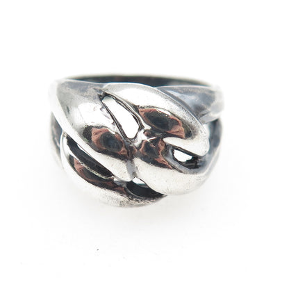 925 Sterling Silver Vintage Modernist Interlocked Oxidized Ring Size 7.25