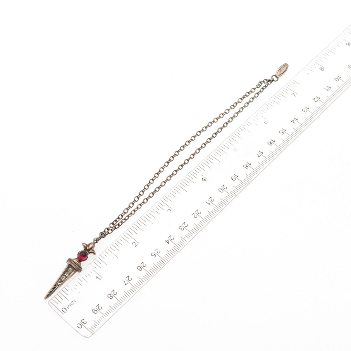 925 Sterling Silver Gold Plated Antique Art Deco Rhinestone Dagger Chain Fob