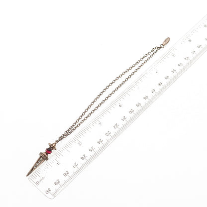 925 Sterling Silver Gold Plated Antique Art Deco Rhinestone Dagger Chain Fob