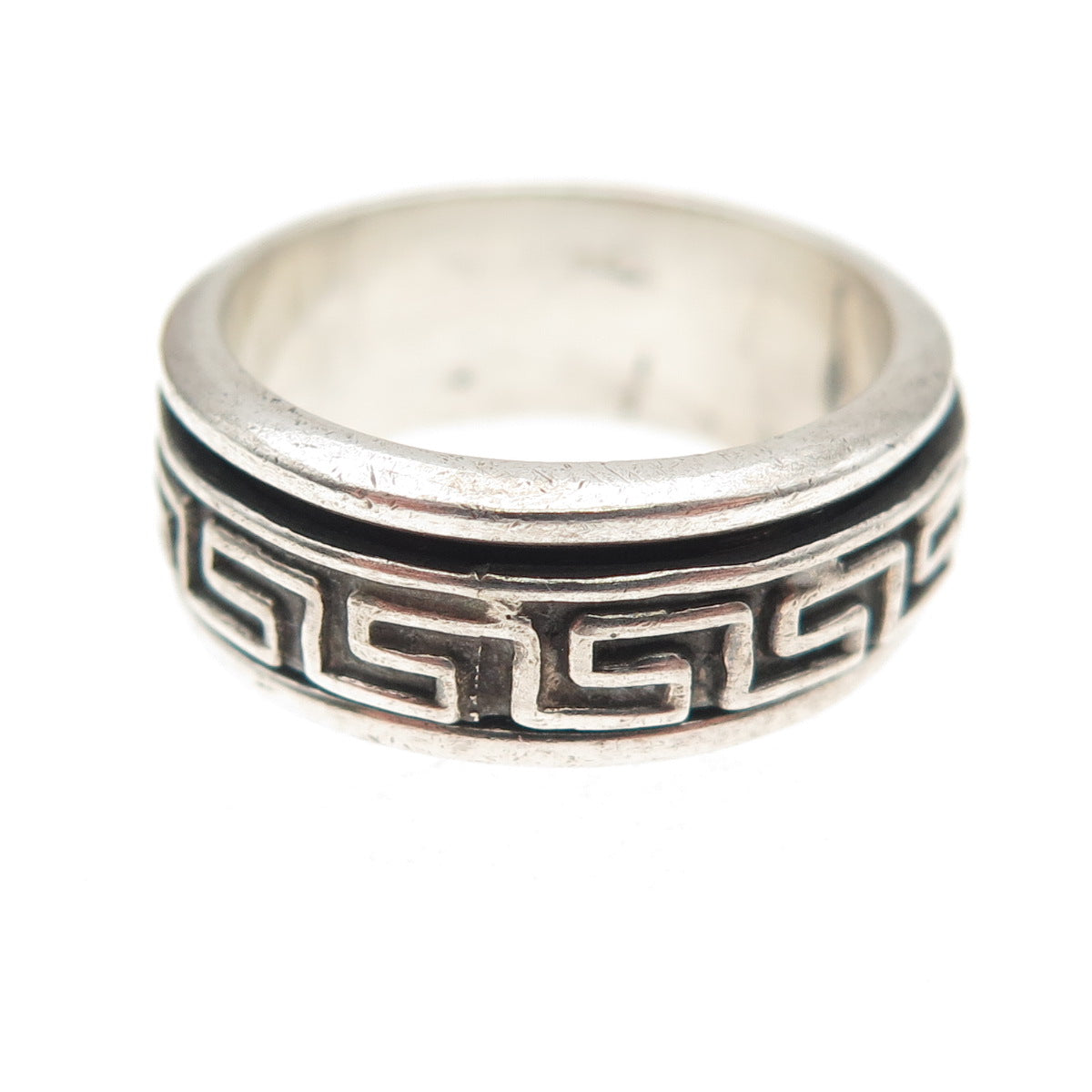 925 Sterling Silver Vintage Mexico Greek Key Oxidized Band Ring Size 6