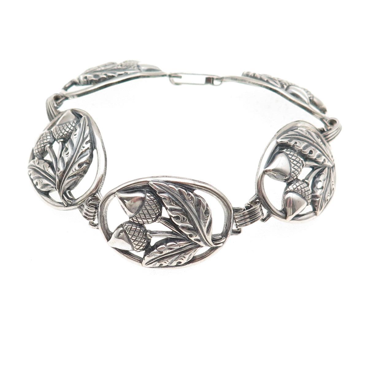 Danecraft 925 Sterling Silver Antique Art Deco Acorn Oxidized Bracelet 7.5"