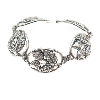 Danecraft 925 Sterling Silver Antique Art Deco Acorn Oxidized Bracelet 7.5"