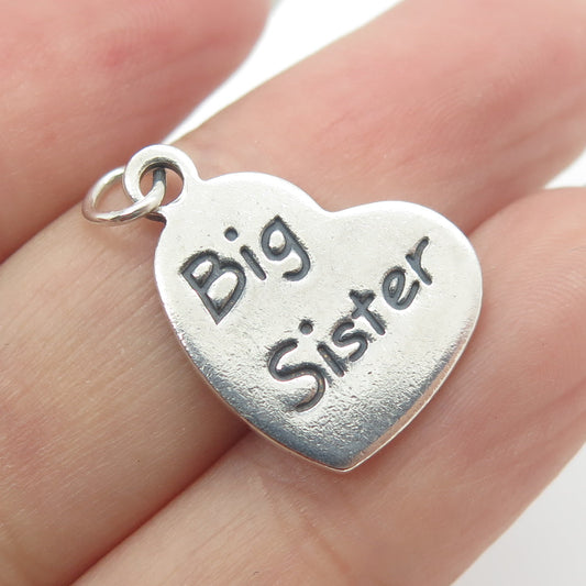 SUNWEST 925 Sterling Silver Vintage Big Sister Heart Charm Pendant