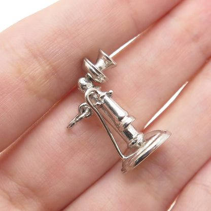 WELLS 925 Sterling Silver Vintage Retro Candlestick Phone Mini 3D Charm Pendant