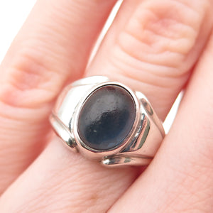 Clark & Coombs 925 Sterling Silver Antique Art Deco Blue Glass Ring Size 6