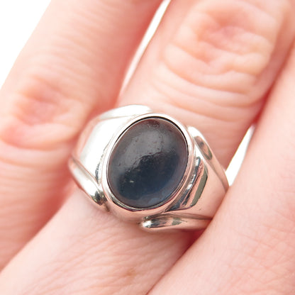 Clark & Coombs 925 Sterling Silver Antique Art Deco Blue Glass Ring Size 6