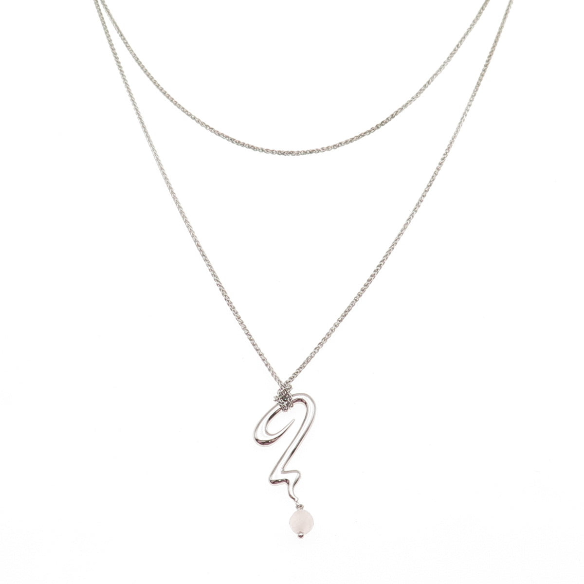 Guess Sterling Vintage Real Rose Quartz Friendship Double Chain Necklace 16-18"