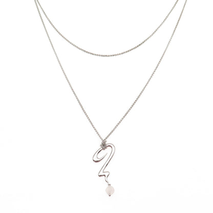 Guess Sterling Vintage Real Rose Quartz Friendship Double Chain Necklace 16-18"