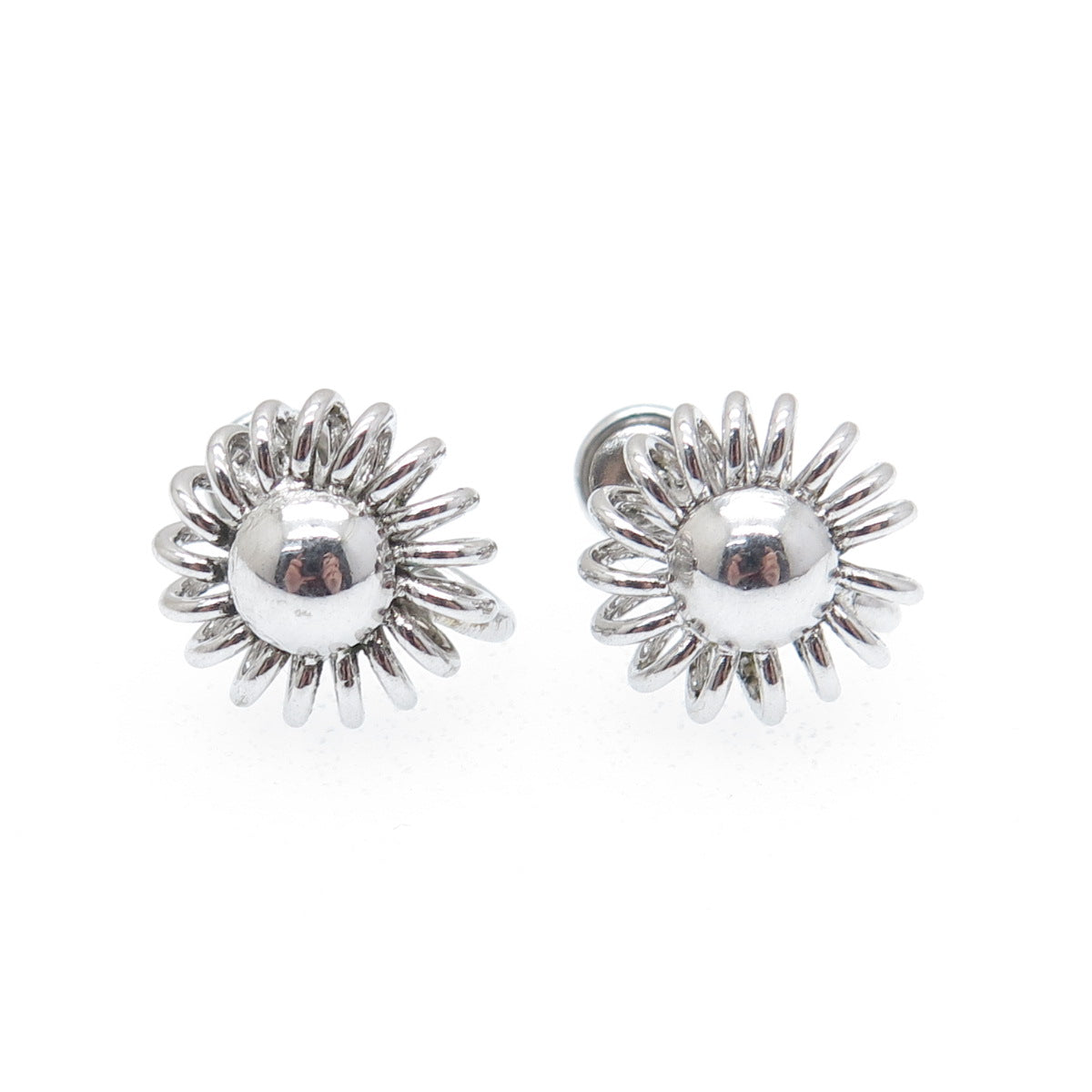 925 Sterling Silver Antique Art Deco Spiral Flower Screw Back Earrings