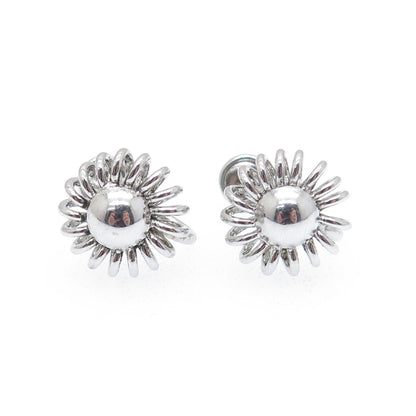 925 Sterling Silver Antique Art Deco Spiral Flower Screw Back Earrings