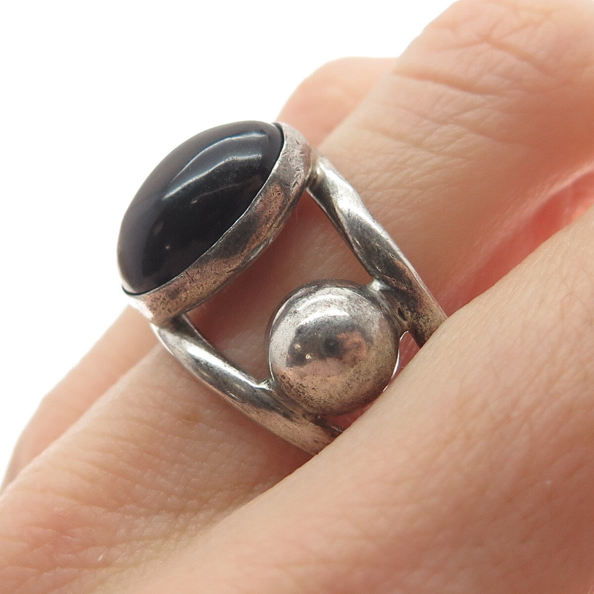 925 Sterling Silver Vintage Mexico Real Agate Gemstone Ring Size 9.25