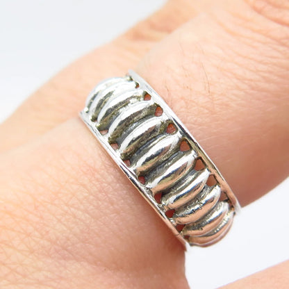 925 Sterling Silver Vintage Ribbed Band Ring Size 7.75