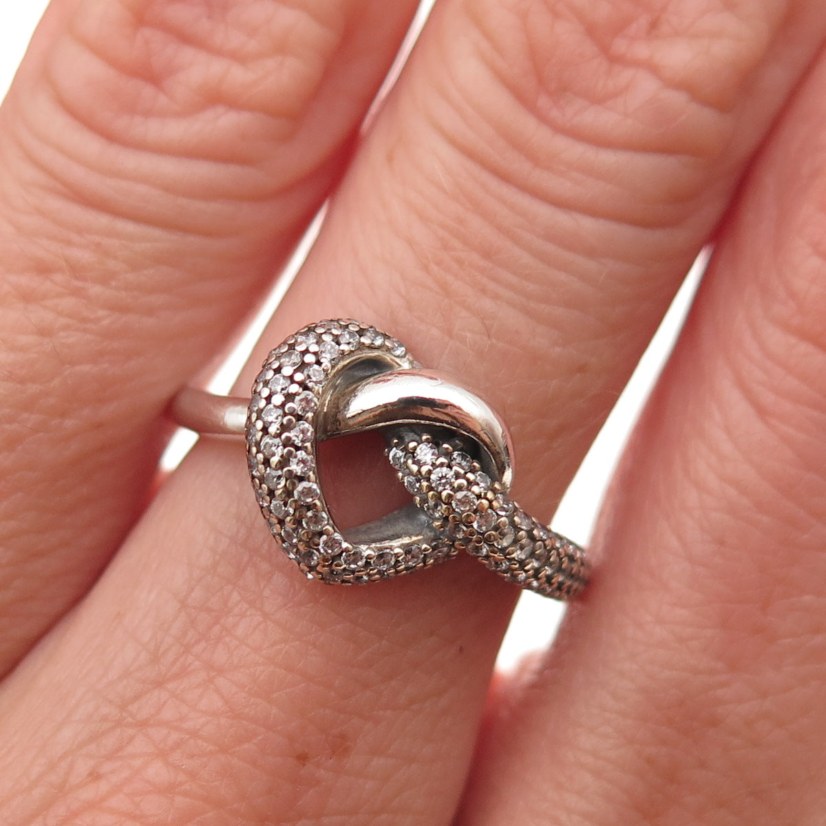 Pandora 925 Sterling Silver C Z Knotted Heart Ring Size 6
