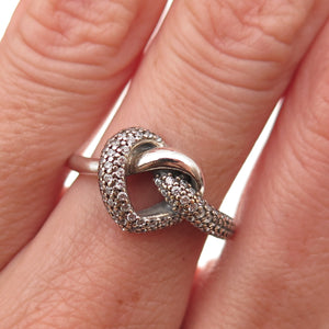 Pandora 925 Sterling Silver C Z Knotted Heart Ring Size 6