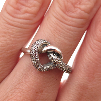 Pandora 925 Sterling Silver C Z Knotted Heart Ring Size 6