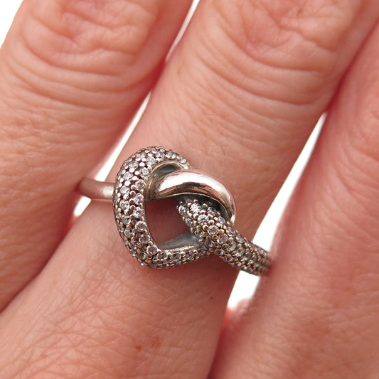 Pandora 925 Sterling Silver C Z Knotted Heart Ring Size 6