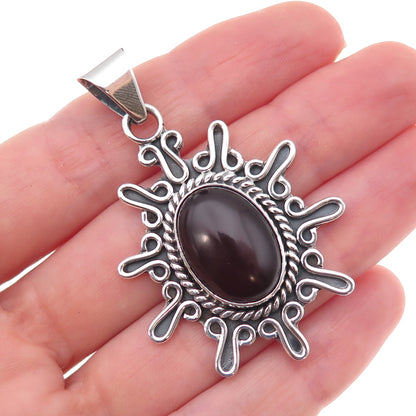 925 Sterling Silver Vintage CII Mexico Real Carnelian Modernist Floral Pendant