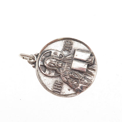 925 Sterling Silver Antique Art Deco Jesus Orthodox Medal Charm Pendant