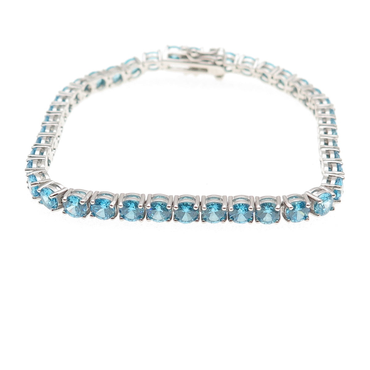925 Sterling Silver Real Round-Cut Apatite Tennis Link Bracelet 7.25"
