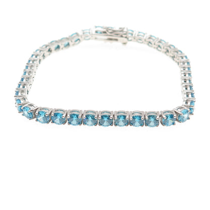 925 Sterling Silver Real Round-Cut Apatite Tennis Link Bracelet 7.25"