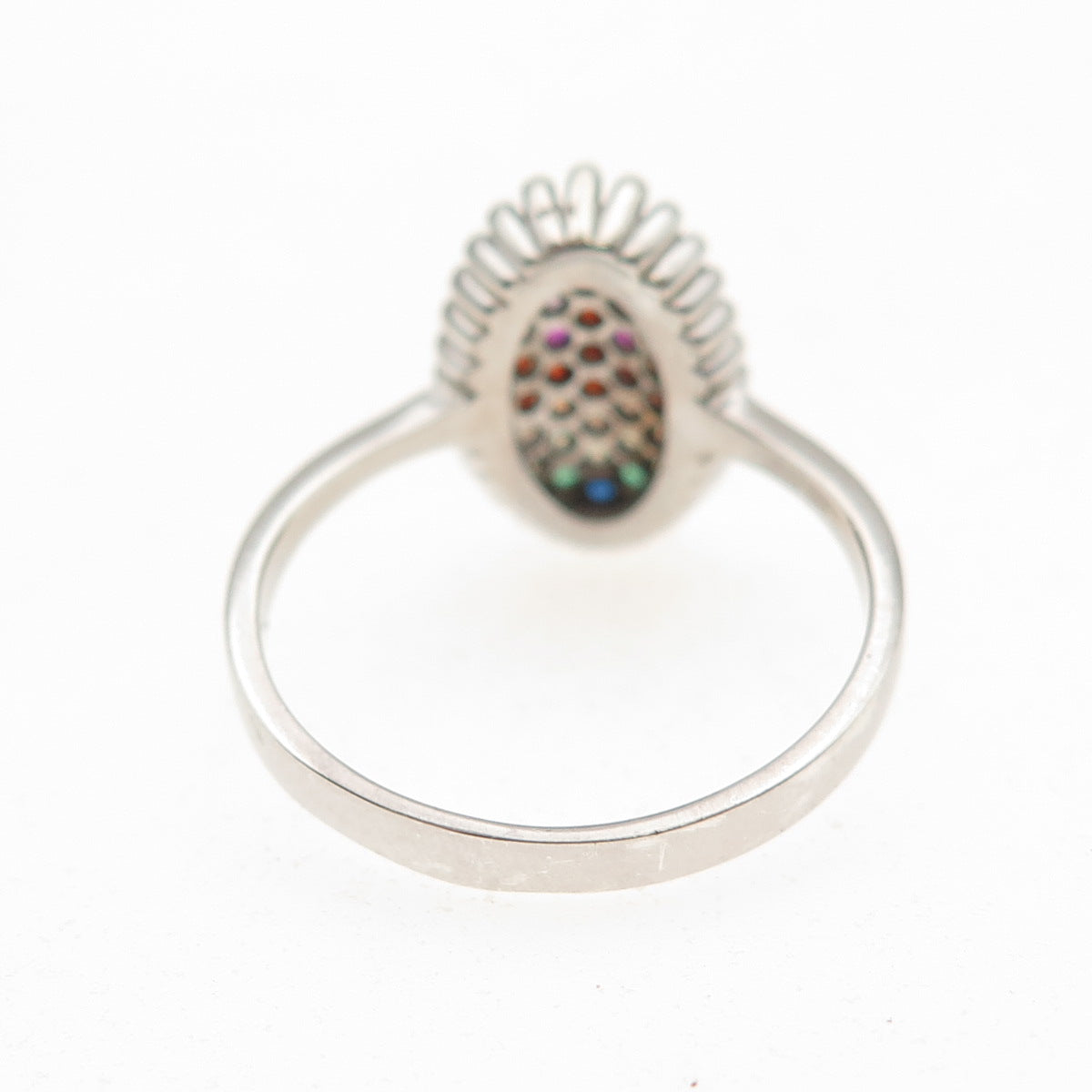 925 Sterling Silver Round-Cut Multi-Color C Z Rainbow Ring Size 7