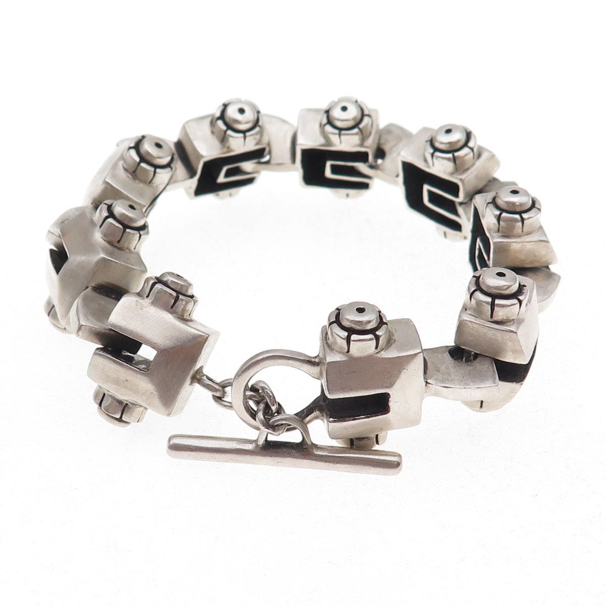 Lisa Jenks 925 Sterling Silver Vintage Modenrist Oxidized Bracelet 6.25"