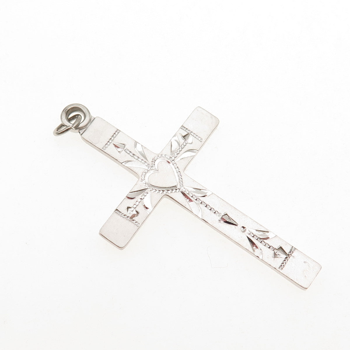 Vargas 925 Sterling Silver Antique Art Deco Heart Cross Charm Pendant
