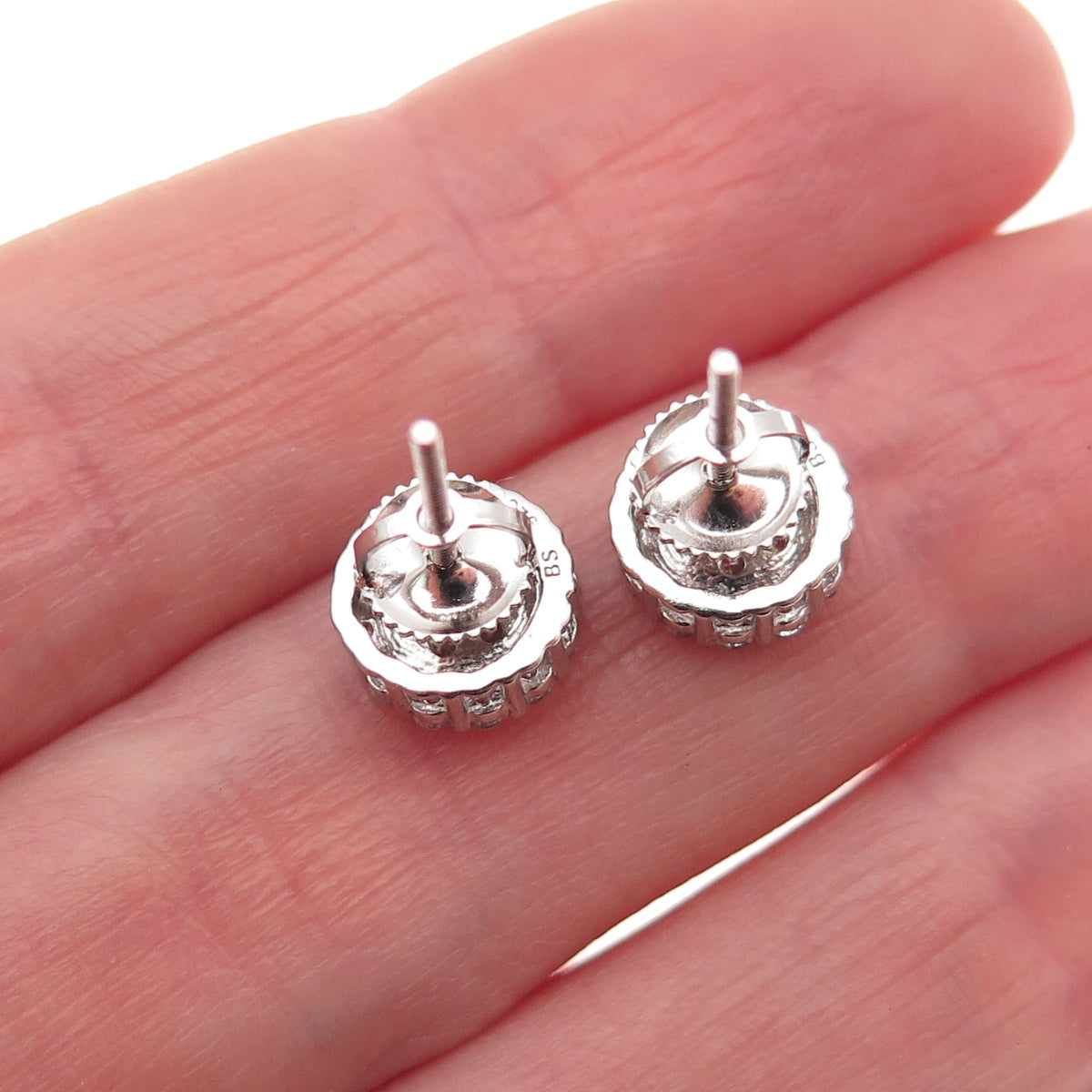 925 Sterling Silver Round-Cut C Z Stud Earrings