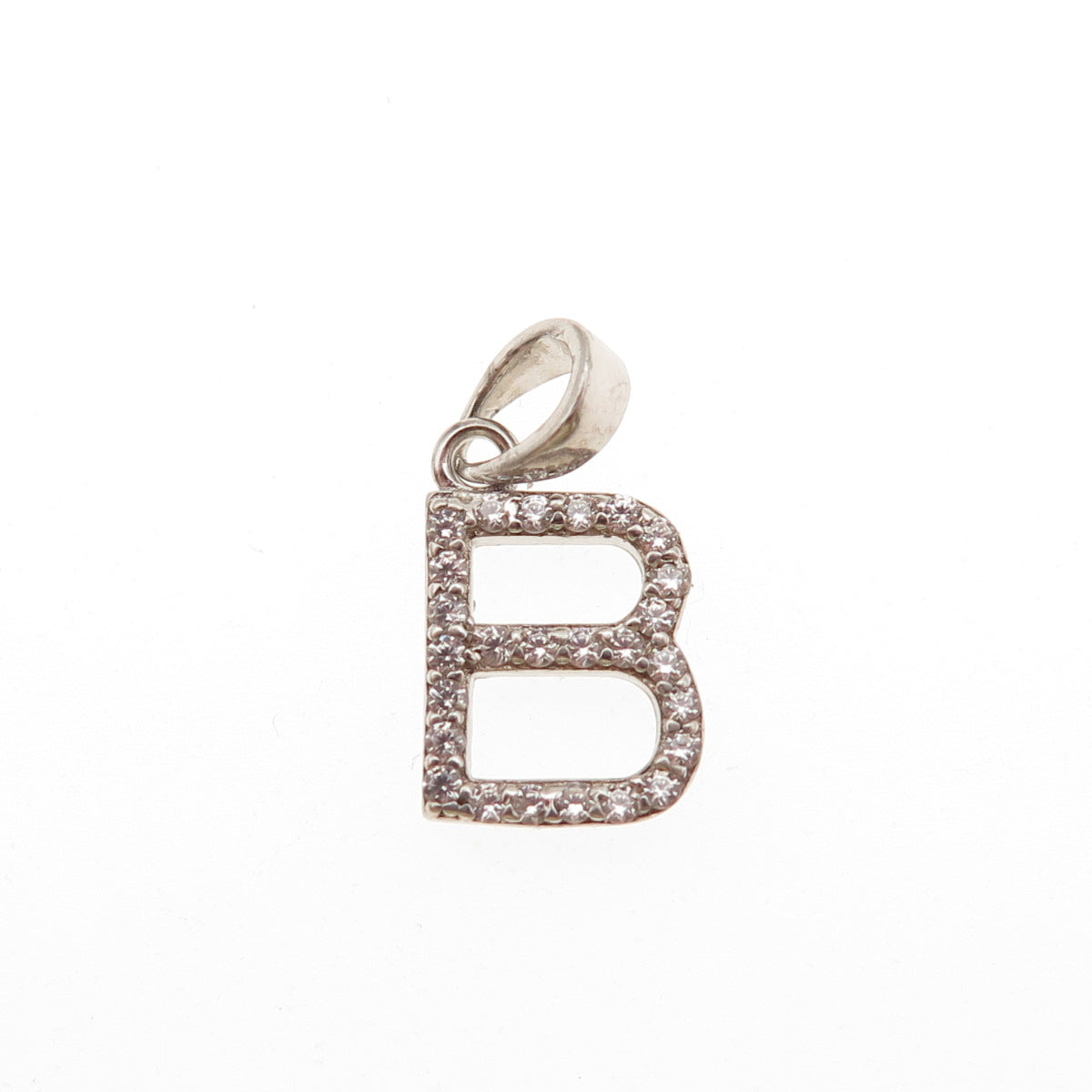 925 Sterling Silver Round-Cut C Z Letter B Initial Mini Charm Pendant