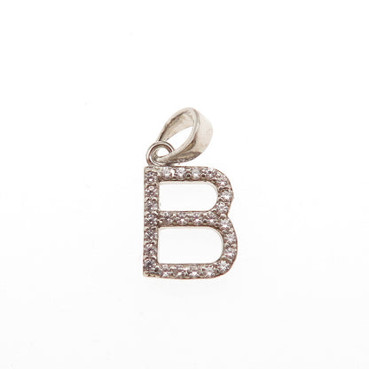 925 Sterling Silver Round-Cut C Z Letter B Initial Mini Charm Pendant