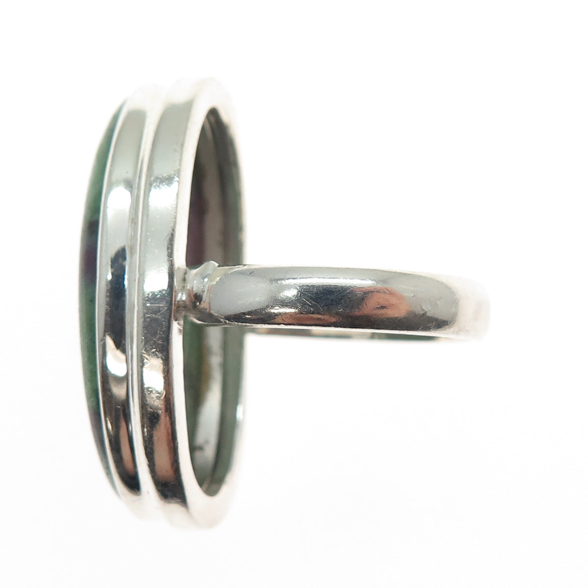 925 Sterling Silver Vintage Real Cabochon Zoisite Ruby Modernist Ring Size 5.25