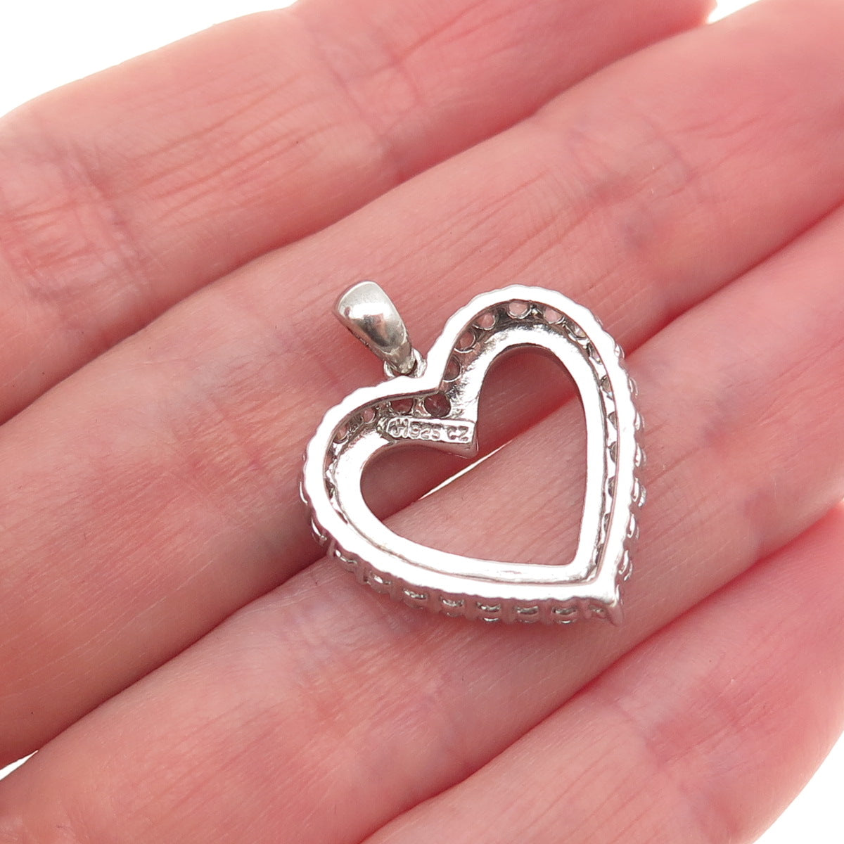 JH Young 925 Sterling Silver Round-Cut C Z Heart Mini Charm Pendant