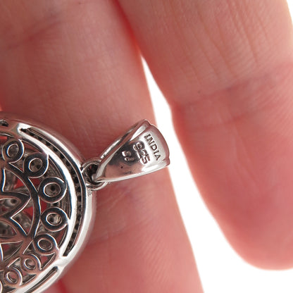 925 Sterling Silver Real Round-Cut Diamond Floral Charm Pendant