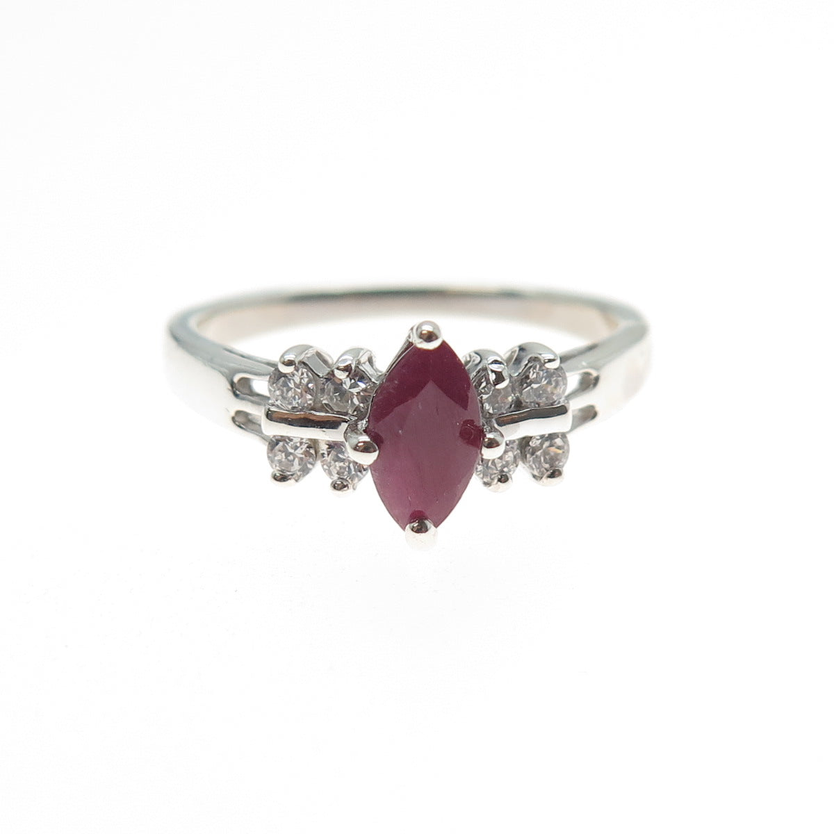 RJ GRAZIANO 925 Sterling Silver Real Marquise-Cut Ruby & C Z Ring Size 8.25