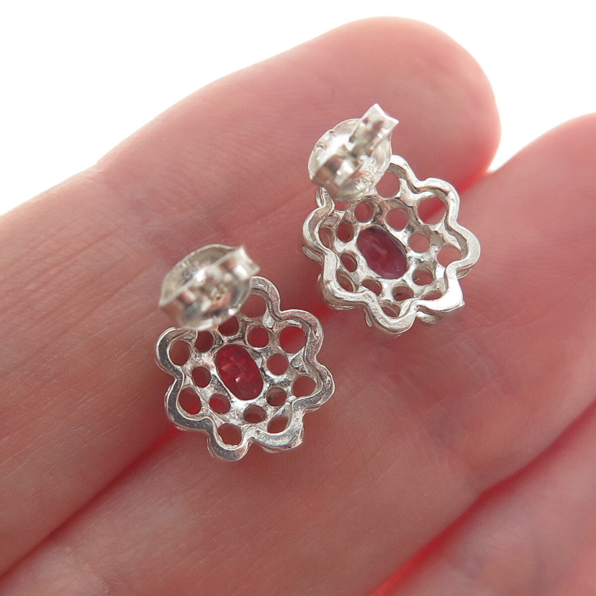 CHATEAU D'ARGENT 925 Sterling Silver Vintage Real Amethyst Floral Earrings