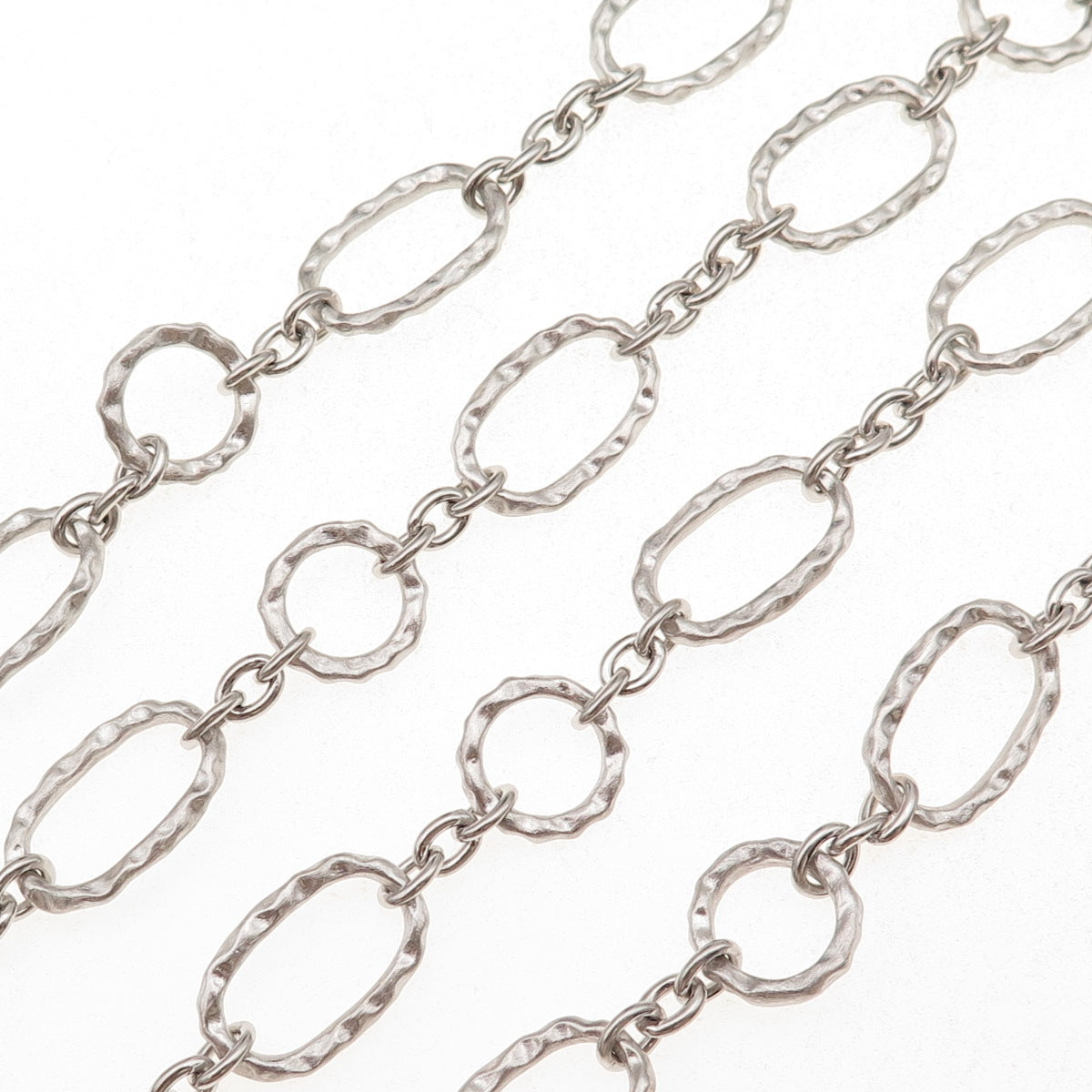 Rhonda Faber Green 925 Sterling Silver Vintage Hammered Oval Chain Necklace 36"