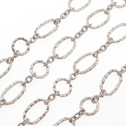 Rhonda Faber Green 925 Sterling Silver Vintage Hammered Oval Chain Necklace 36"