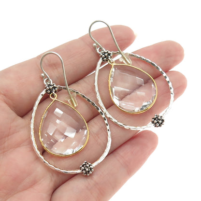 MICHAEL DAWKINS 925 Sterling Silver 2-Tone Rock Crystal Teardrop Earrings