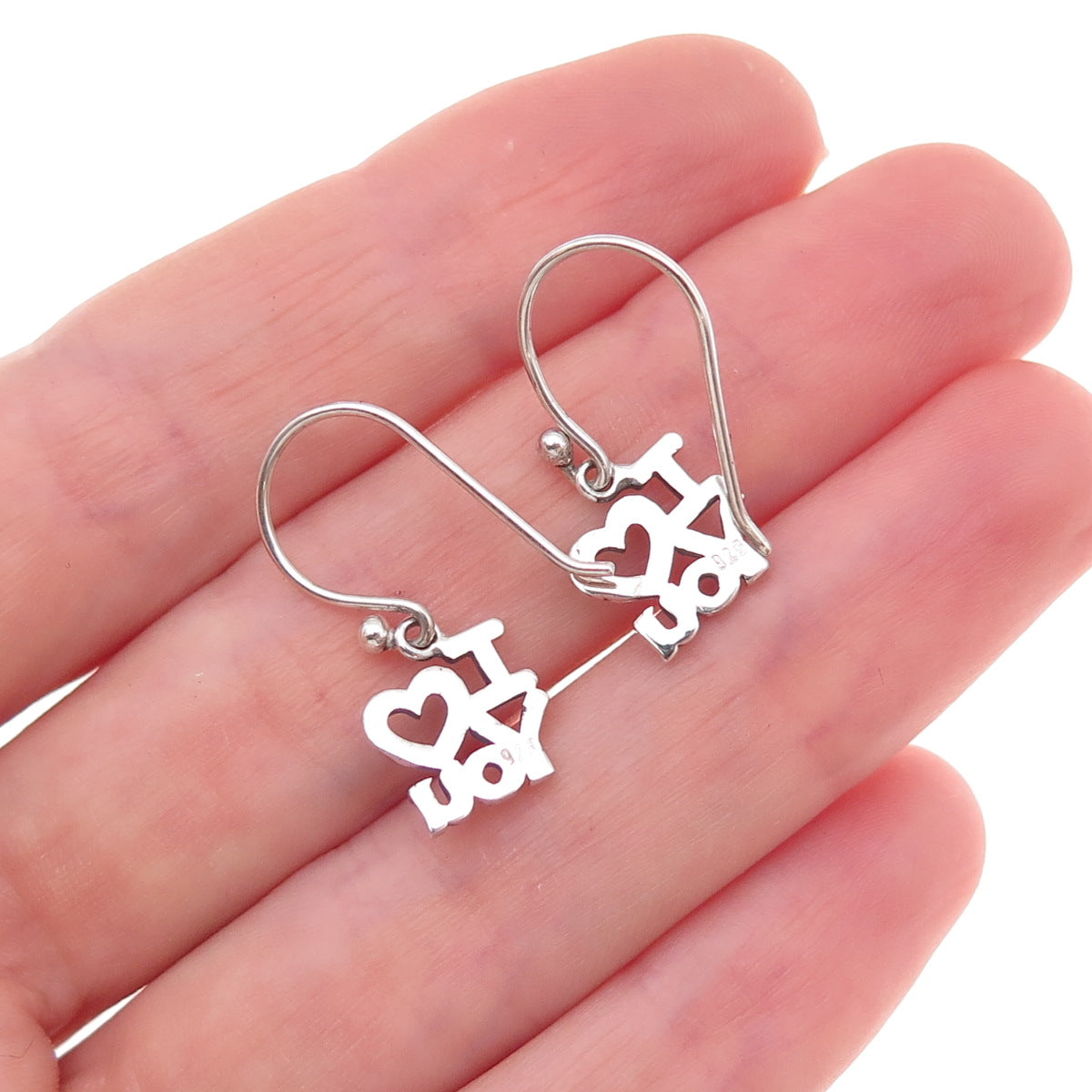 925 Sterling Silver I Love You Dangle Earrings