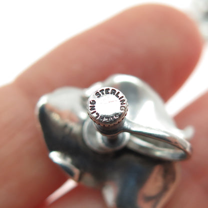 925 Sterling Silver Vintage Lily Flower Oxidized Screw Back Earrings