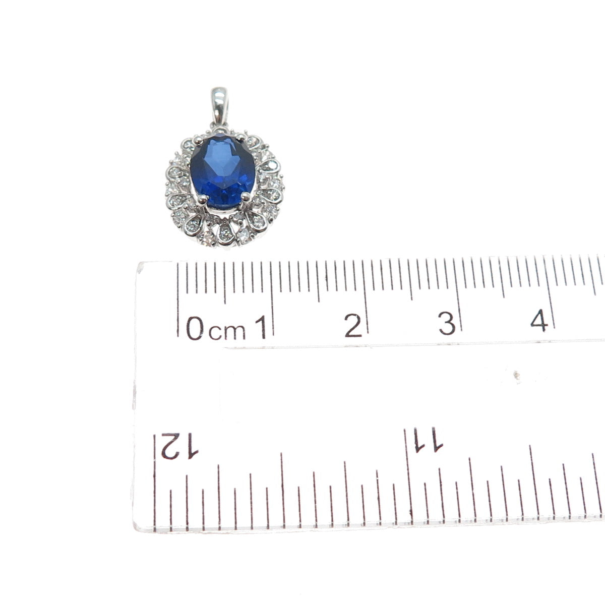 SAI 925 Sterling Silver Lab-Created Sapphire & C Z Minimalist Charm Pendant