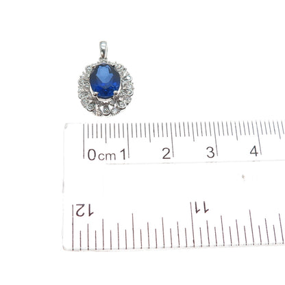 SAI 925 Sterling Silver Lab-Created Sapphire & C Z Minimalist Charm Pendant